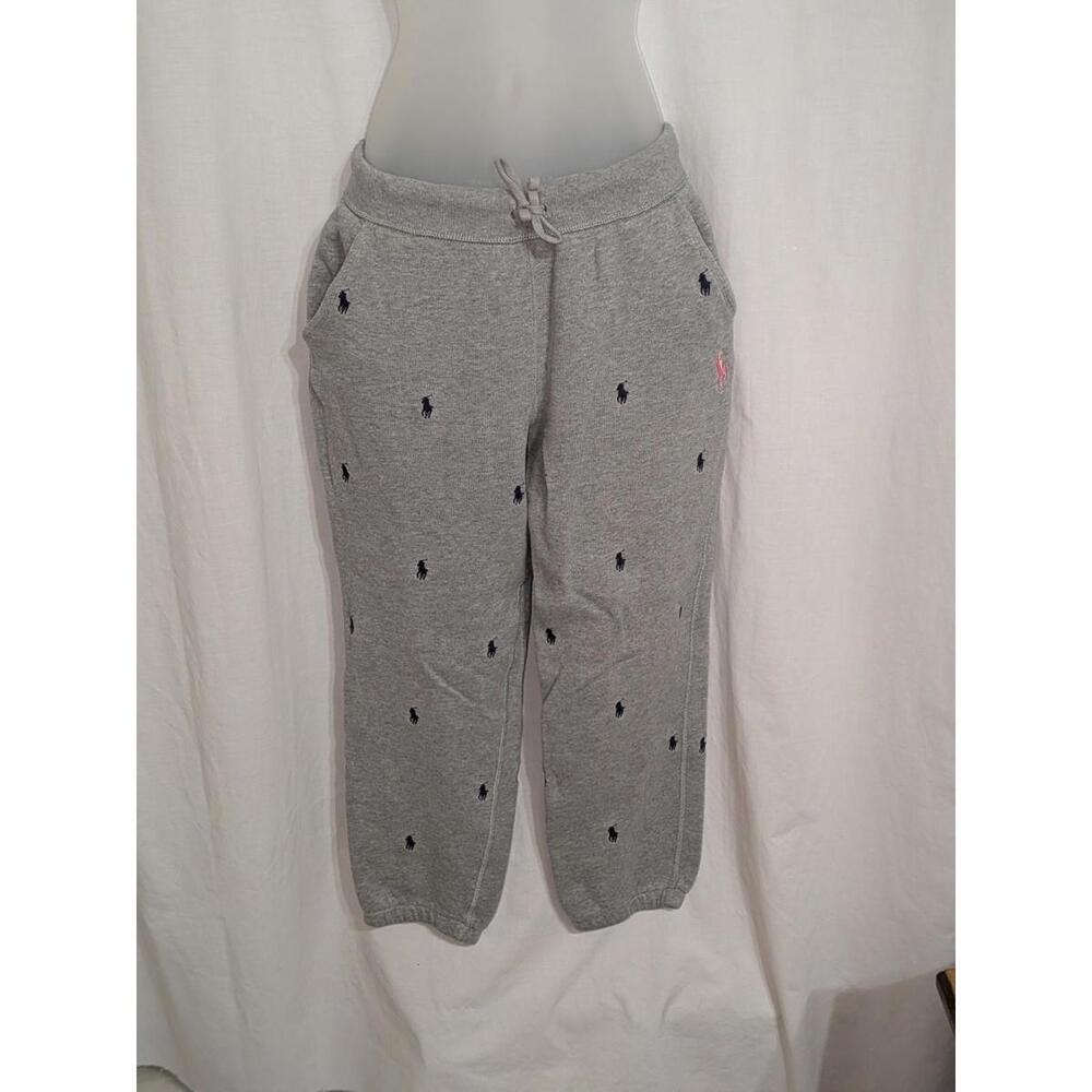 Kids Pink Pony By Ralph Lauren Grey All Over Black Pony Jogger Sweatpants L